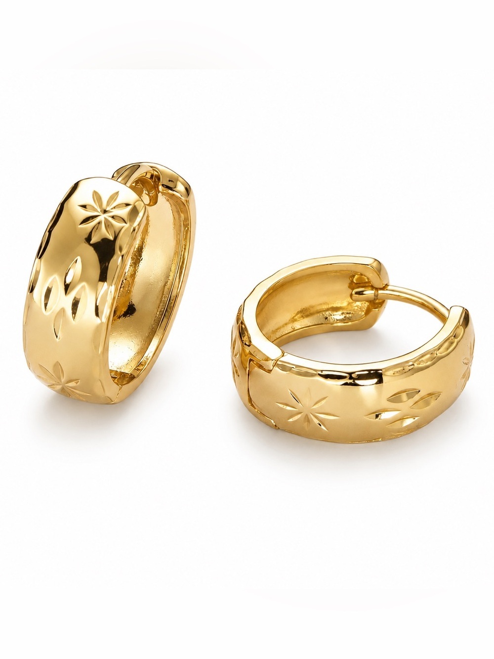 Gold Textured Wide Huggie Hoop Earrings (4500)